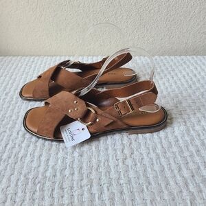 Lottini Brown Leather Sandals with Buckle Size 8.5 EU Size 40 NWT